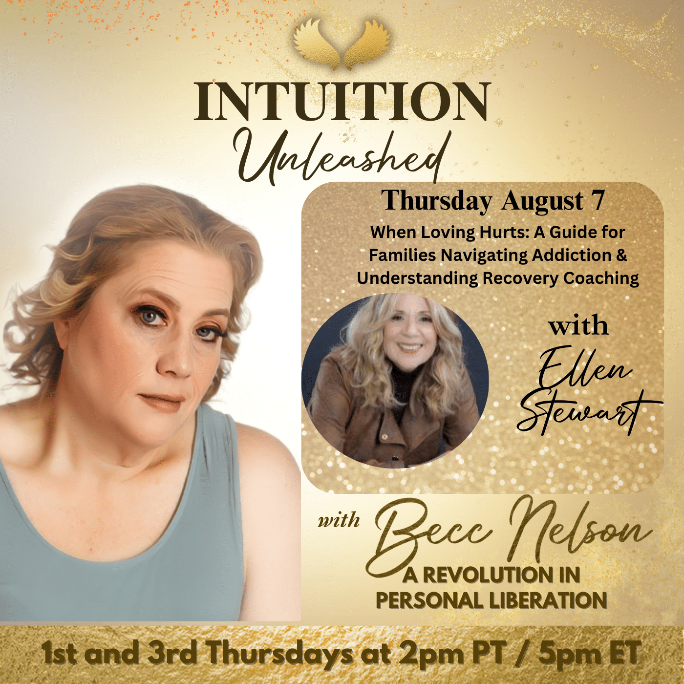 Recovery coach Ellen Stewart speaking about navigating addiction, family support, and empowerment on the Intuition Unleashed podcast with Becc Nelson